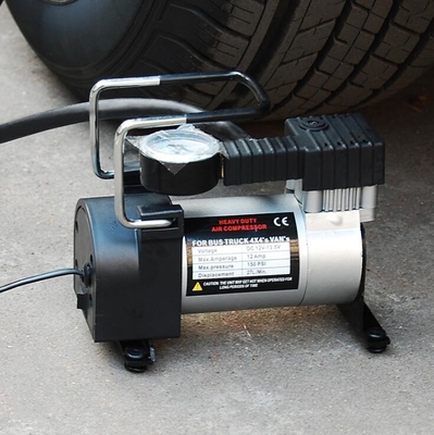 compresseur d'air portatif en métal 12v pour le cylindre simple de couleur argentée de noir de voiture