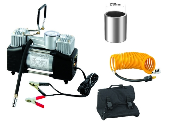 Un bon prix. Cylindre résistant en acier argenté et noir de compresseur de l'air 12v double avec la mesure en ligne