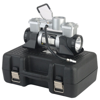 DC12v Double cylindre gonfleur de pneus métalliques de voiture avec lumière LED et boîte à outils